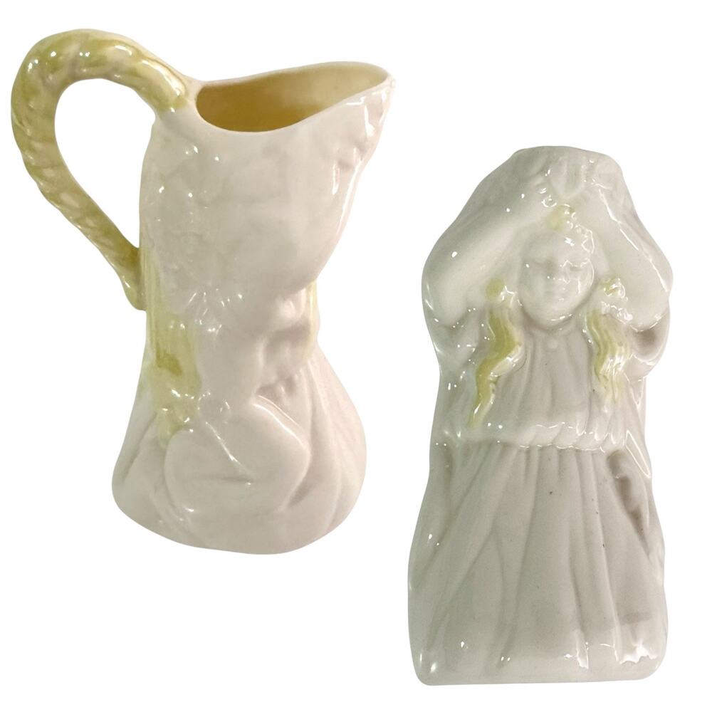Belleek Ireland Cream Pitcher Maiden Girl Fine China 5" Creamer 6th Mark 60s Vtg